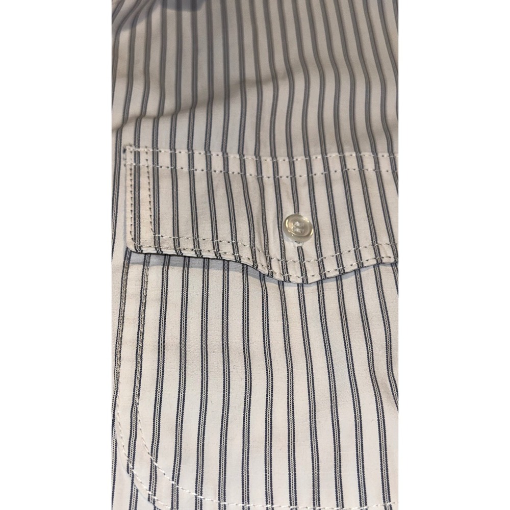 Max Studio London Womens XS Striped Button Down Shirt Roll Tab Sleeve Navy White - Picture 9 of 12